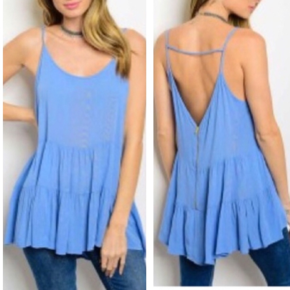 Blue ladder back ruffled sway tank - Picture 1 of 4